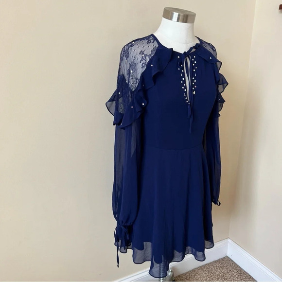 Lulus city of love long sleeve chiffon ruffle skater dress 5790 - Picture 7 of 10